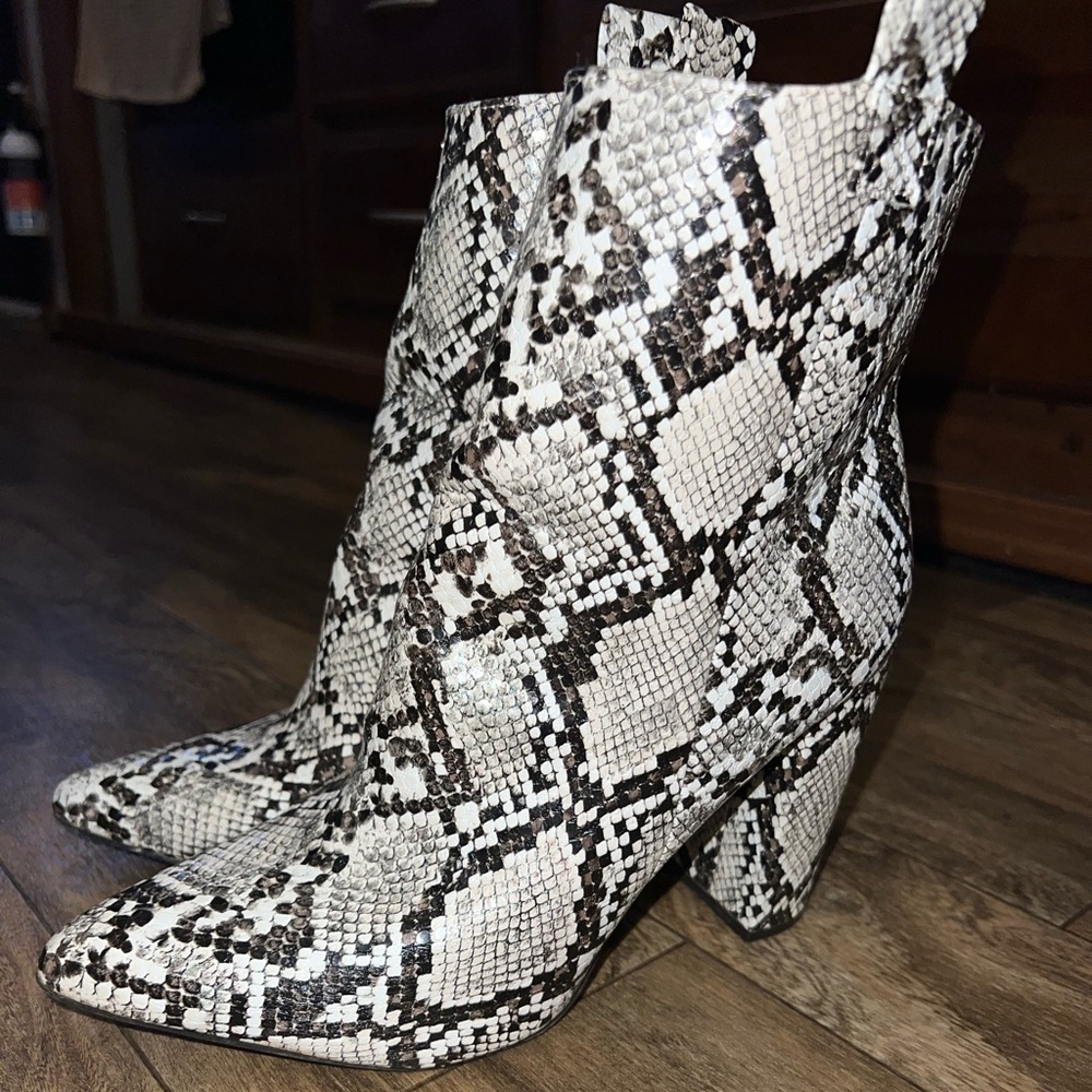 Snake print booties